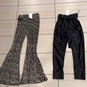 Akira faux leather high top pants sz S green/black polyester/spandex bellbottom